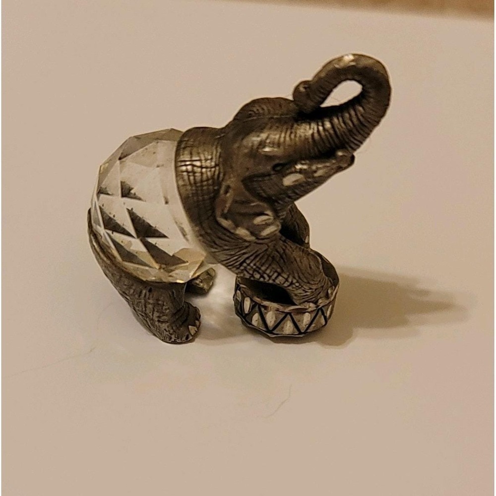 Pewter & Crystal Circus Elephant Figurine Vintage